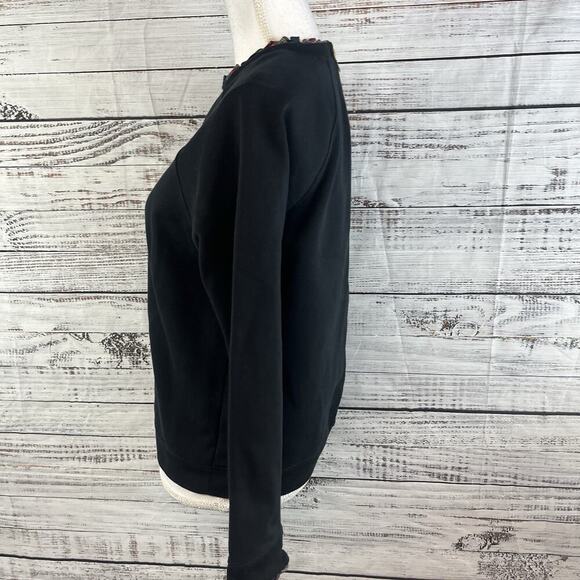 J. Crew Pull Over Sweatshirt sz Small Navy Blue Red Plaid Ruffle Casual Stretch - Picture 6 of 8